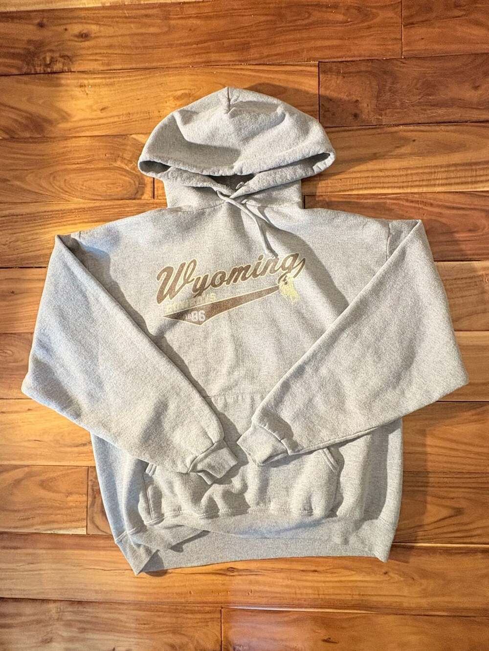 Jerzees NuBlend Wyoming Script Hooded Sweatshirt Grey Large